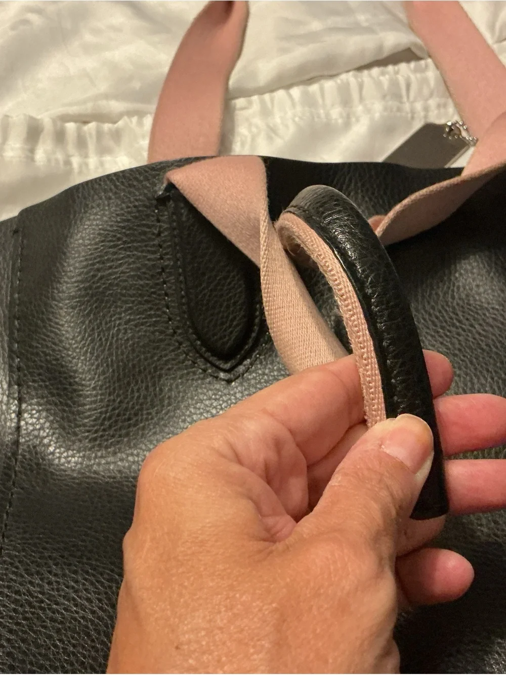 Coach Black Leather Tote with Pink Web Handles